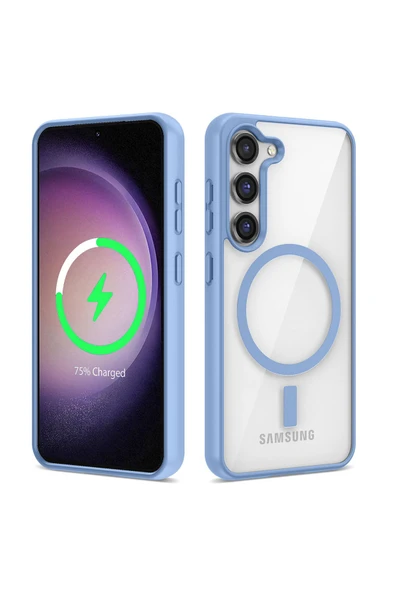 KILIFTECH Galaxy S22 Uyumlu Magsafe Wireless Şarj Özellikli Silikon Zore Ege Kılıf-Mavi ürün görseli