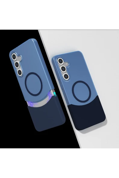 zore Galaxy S25 Kılıf M-Safe Şarj Özellikli Mıknatıslı SYS Duble Kapak - Lacivert ürün görseli