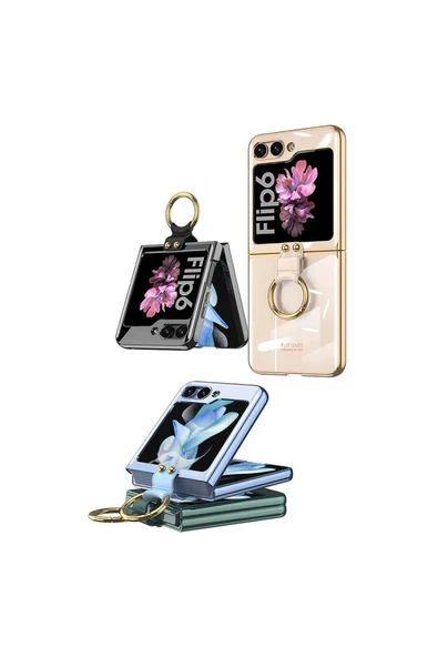 KILIFTECH Galaxy Z Flip 6 Kılıf Zore Yüzüklü Kıpta Kapak-Siyah - Resim 2