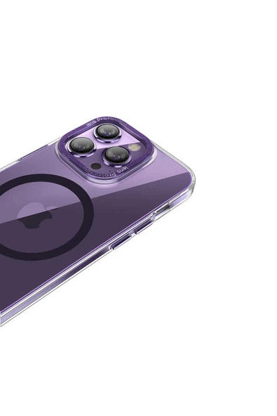KILIFTECH iPhone 14 Pro Max Uyumlu Magsafe Şarj Özellikli Sert PC Zore Fuya Kılıf-Derin Mor - Resim 4