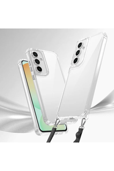 KILIFTECH Galaxy S24 FE Uyumlu Airbagli Takılabilir Askı Aparatlı Zore Snap Silikon Kapak-Şeffaf - Resim 2