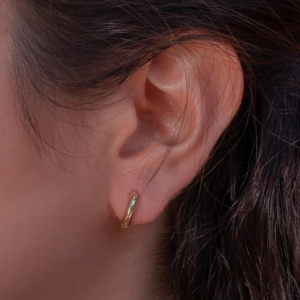 Minimal Tasarımlı Altın Kaplama 925 Ayar Gümüş Halka Küpe ürün görseli 1