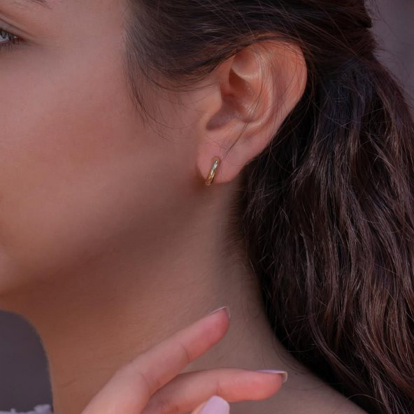 Minimal Tasarımlı Altın Kaplama 925 Ayar Gümüş Halka Küpe - Resim 2