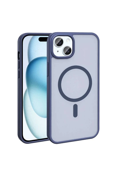 KILIFTECH iPhone 15 Kılıf Magsafe Şarj Özellikli Mat Arka Yüzey Zore Sio Kapak-Lacivert ürün görseli