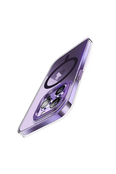 KILIFTECH iPhone 14 Pro Max Uyumlu Magsafe Şarj Özellikli Sert PC Zore Fuya Kılıf-Derin Mor - Resim 5