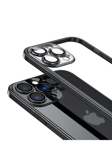 KILIFTECH iPhone 13 Pro Max Uyumlu Sert PC Renkli Çerçeveli Zore Riksos Kılıf-Siyah - Resim 4