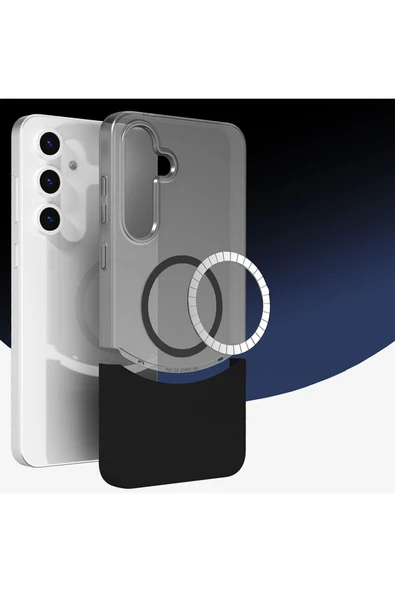 zore Galaxy S25 Kılıf M-Safe Şarj Özellikli Mıknatıslı SYS Duble Kapak - Lacivert - Resim 4