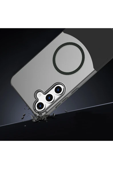 zore Galaxy S25 Kılıf M-Safe Şarj Özellikli Mıknatıslı SYS Duble Kapak - Lacivert - Resim 5