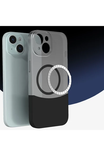 KILIFTECH iPhone 15 Kılıf M-Safe Şarj Özellikli Mıknatıslı KTH Duble Kapak - Lacivert - Resim 4