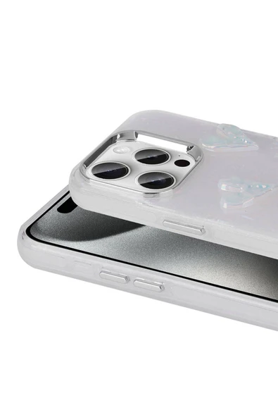 KILIFTECH iPhone 15 Pro Max Uyumlu Kabartma Figürlü Parlak Zore Eralli Silikon Kılıf-Kelebek - Resim 6