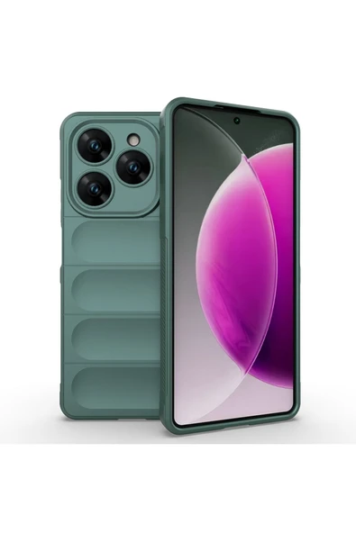 KILIFTECH Tecno Spark 20 Pro 4G Kılıf Esnek TPU Oyuklu Arka Yüzey Tasarımlı KTH Etnik Silikon Kapak - Koyu Ye ürün görseli