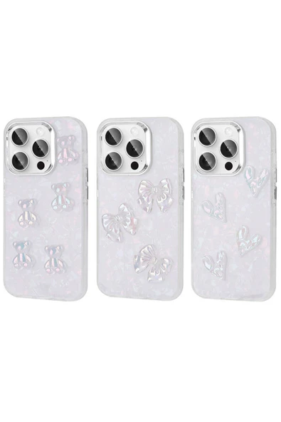 KILIFTECH iPhone 15 Pro Max Uyumlu Kabartma Figürlü Parlak Zore Eralli Silikon Kılıf-Kelebek - Resim 2