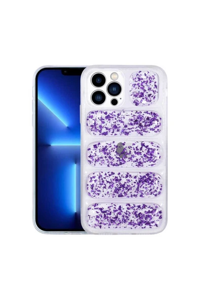 KILIFTECH iPhone 12 Pro Max Uyumlu Kamera Korumalı Simli AiHTTg'li Zore Dalga Kılıf-Mor ürün görseli