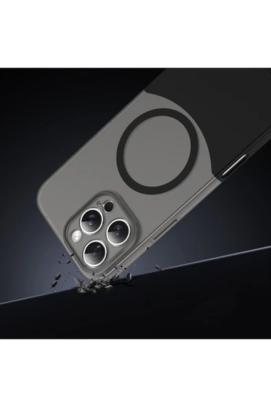 zore iPhone 16 Pro Max Kılıf M-Safe Şarj Özellikli Mıknatıslı EMP Duble Kapak - Siyah - Resim 3
