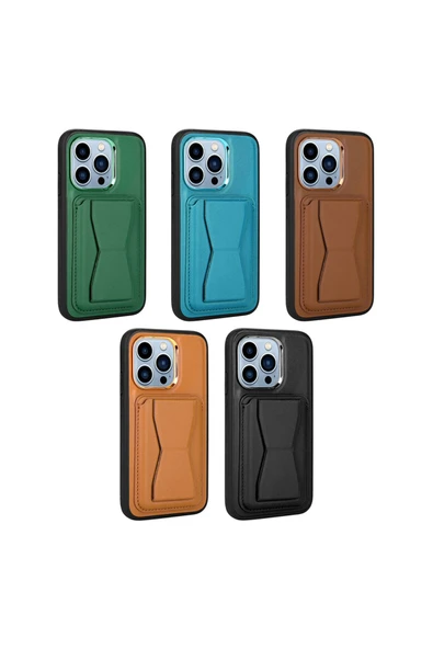 KILIFTECH iPhone 13 Pro Max Uyumlu Kartlıklı Standlı Pu Deri Zore Memo Kılıf-Kahverengi - Resim 2