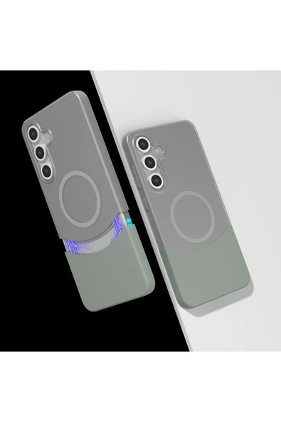 zore Galaxy S25 Kılıf M-Safe Şarj Özellikli Mıknatıslı SYS Duble Kapak - Lacivert - Resim 2