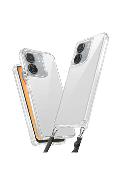KILIFTECH Xiaomi Redmi 13C Uyumlu Airbagli Takılabilir Askı Aparatlı Zore Snap Silikon Kapak-Şeffaf ürün görseli