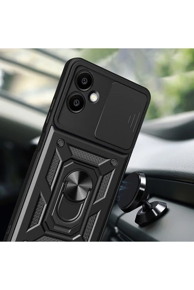 KILIFTECH Galaxy A06 Uyumlu Magnetik Standlı Kamera Korumalı Zore Sürgülü Vega Kapak-Mavi - Resim 5