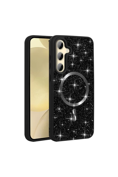 NÜANSTEK Galaxy S24 FE Kılıf Pırlanta Tasarımlı Magsafe Şarj Özellikli Zore Mozaik Silikon Kapak - Titanyum-G - Resim 3