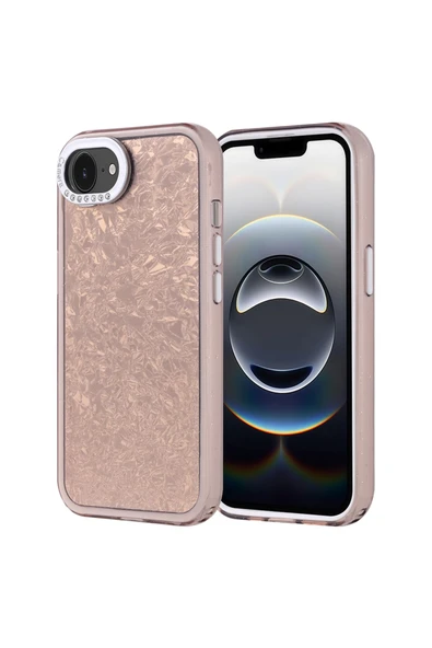 zore iPhone 16E Kılıf Taşlı Tasarımlı EMP Kapi Kapak - Gümüş - Resim 2