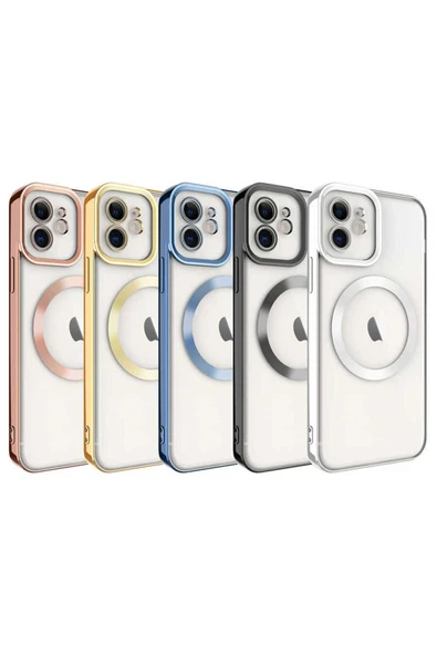 KILIFTECH iPhone 11 Uyumlu Magsafe Wireless Şarj Özellikli Zore Setro Silikon-Rose Gold - Resim 2