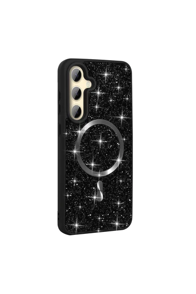 NÜANSTEK Galaxy S24 FE Kılıf Pırlanta Tasarımlı Magsafe Şarj Özellikli Zore Mozaik Silikon Kapak - Titanyum-G - Resim 2