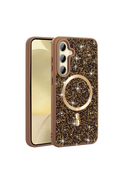 NÜANSTEK Galaxy S24 FE Kılıf Pırlanta Tasarımlı Magsafe Şarj Özellikli Zore Mozaik Silikon Kapak - Titanyum-G - Resim 5