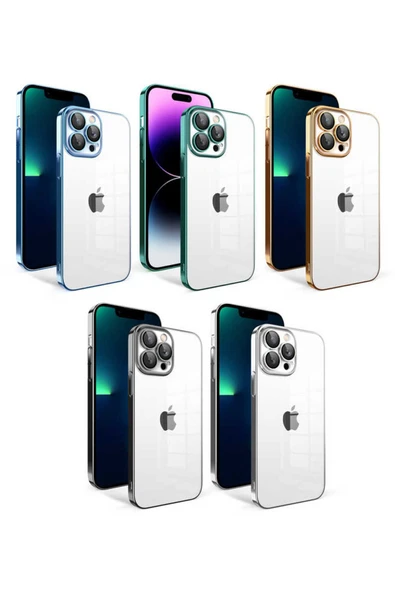 KILIFTECH iPhone 13 Pro Max Uyumlu Kamera Korumalı Renkli Çerçeveli Zore Garaj Kılıf-Koyu Yeşil - Resim 2