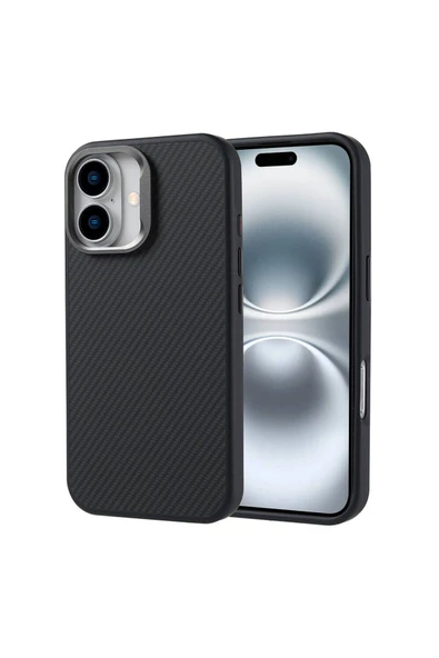 KILIFTECH iPhone 16 Kılıf Magsafe Şarj Özellikli Karbon Fiber Görünümlü Zore Troy Kapak-Siyah ürün görseli