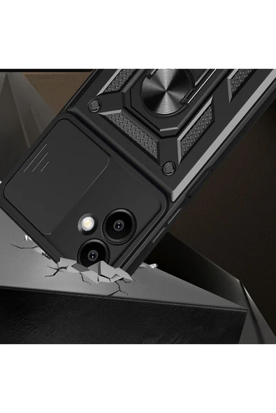 KILIFTECH Galaxy A06 Uyumlu Magnetik Standlı Kamera Korumalı Zore Sürgülü Vega Kapak-Mavi - Resim 4