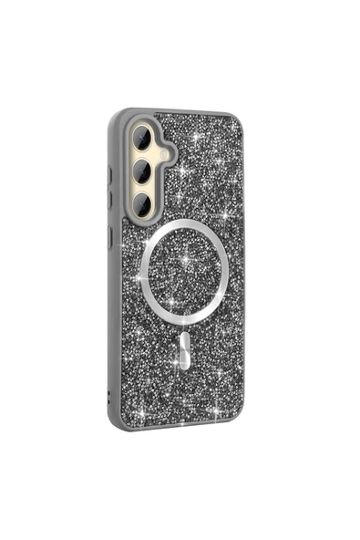 NÜANSTEK Galaxy S24 FE Kılıf Pırlanta Tasarımlı Magsafe Şarj Özellikli Zore Mozaik Silikon Kapak - Titanyum-G ürün görseli