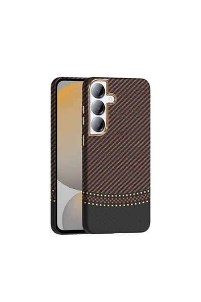 BULUT AKSESUAR Galaxy S25 Plus Kılıf M-safe Şarj Özellikli Karbon Fiber Görünümlü BLT Gros Kapak - Gold-Siyah ürün görseli