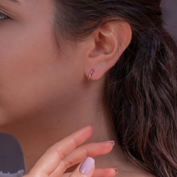 Minimal Tasarımlı Rose Kaplama 925 Ayar Gümüş Halka Küpe - Resim 2