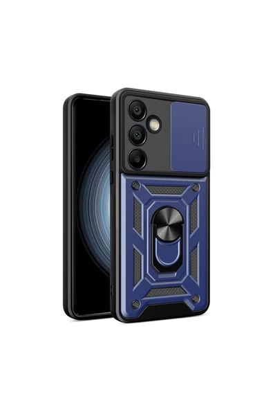 KILIFTECH Galaxy S24 FE Uyumlu Magnetik Standlı Kamera Korumalı Zore Sürgülü Vega Kapak-Mavi ürün görseli