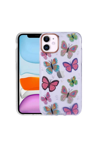 KILIFTECH iPhone 11 Uyumlu Desenli Simli Sert Zore İnka Kılıf-NO5 ürün görseli