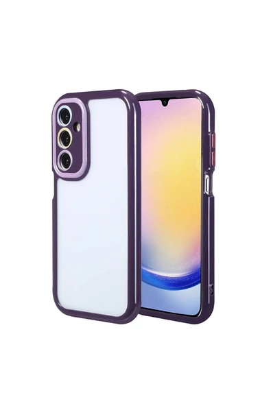KILIFTECH Galaxy A25 Kılıf Kamera Korumalı Renkli Kenar ve Çerçeve Tasarımlı Zore Vitamin Kapak-Derin Mor