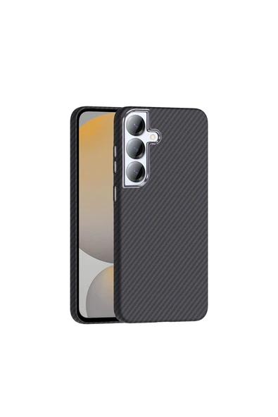 BULUT AKSESUAR Galaxy S25 Plus Kılıf M-safe Şarj Özellikli Karbon Fiber Görünümlü BLT Gros Kapak - Gold-Siyah - Resim 2