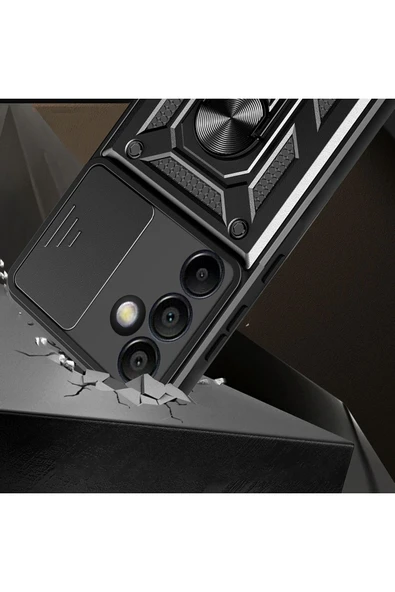 KILIFTECH Galaxy S24 FE Uyumlu Magnetik Standlı Kamera Korumalı Zore Sürgülü Vega Kapak-Mavi - Resim 2