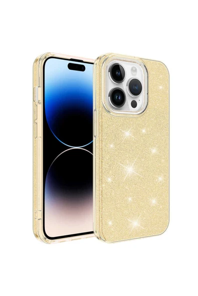 Teknoqr iPhone 14 Pro Uyumlu TQR Shining Silikon-Gold