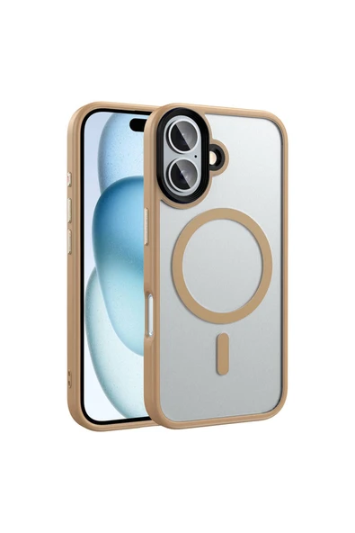 KILIFTECH Apple iPhone 16 Plus Kılıf Mat Arka Yüzey Wireless Şarj Özellikli Zore Flet Magsafe Kapak-Rose Brown ürün görseli