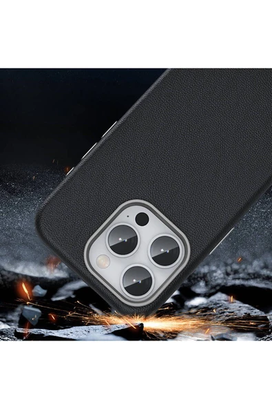 KILIFTECH iPhone 14 Pro Max Kılıf Magsafe Şarj Özellikli PU Deri Zore Adora Kapak-Koyu Gri - Resim 5