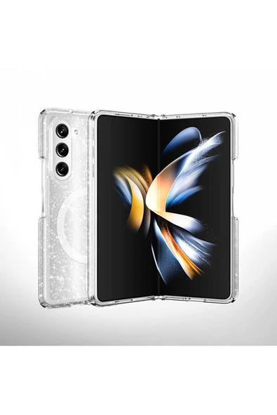 KILIFTECH Galaxy Z Fold 6 Kılıf Magsafe Şarj Özellikli Parlayan Simli Saydam Renkli Zore Allstar Kapak-Pembe - Resim 2