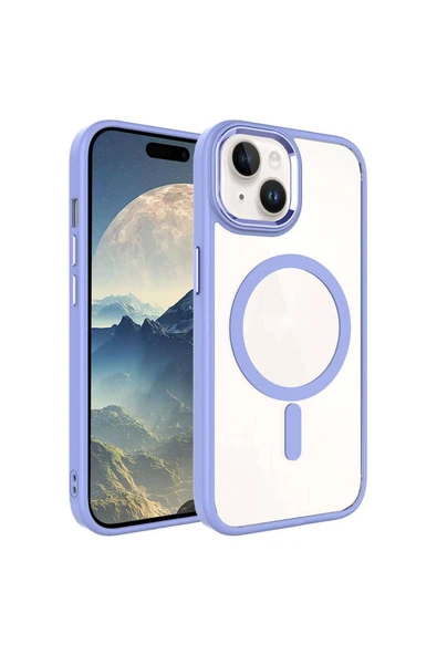 KILIFTECH iPhone 15 Uyumlu Wireless Şarj Özellikli Zore Krom Magsafe Silikon Kılıf-Lila ürün görseli