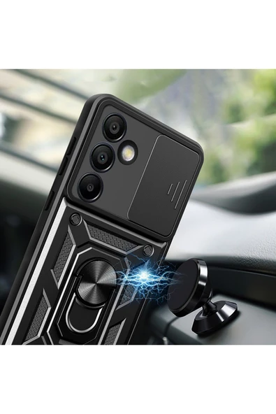 KILIFTECH Galaxy S24 FE Uyumlu Magnetik Standlı Kamera Korumalı Zore Sürgülü Vega Kapak-Mavi - Resim 3