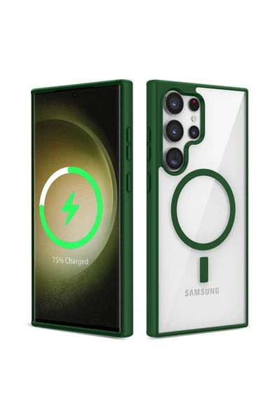 KILIFTECH Galaxy S22 Ultra Uyumlu Magsafe Wireless Şarj Özellikli Silikon Zore Ege Kılıf-Yeşil ürün görseli