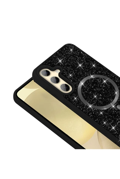 NÜANSTEK Galaxy S24 FE Kılıf Pırlanta Tasarımlı Magsafe Şarj Özellikli Zore Mozaik Silikon Kapak - Titanyum-G - Resim 4