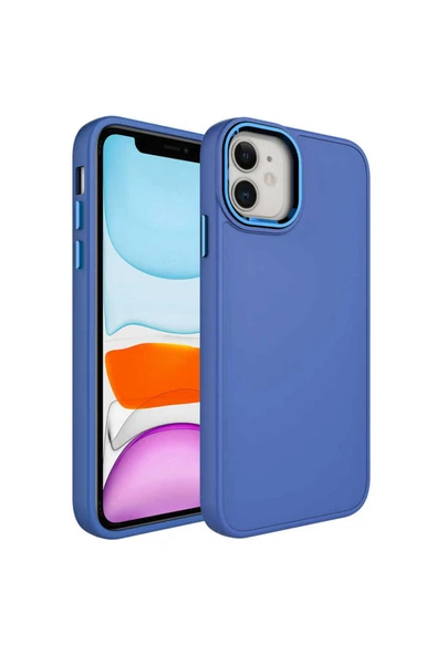 Technorion iPhone 11 Uyumlu Metal Çerçeve ve Buton Tasarımlı Silikon TKNR Luna Kılıf-Sierra Mavi ürün görseli