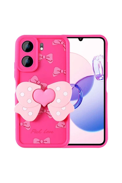 KILIFTECH Xiaomi Redmi 13C Kılıf Kamera Korumalı Figür Tasarımlı Zore Kapya Kapak-Pembe Koyu