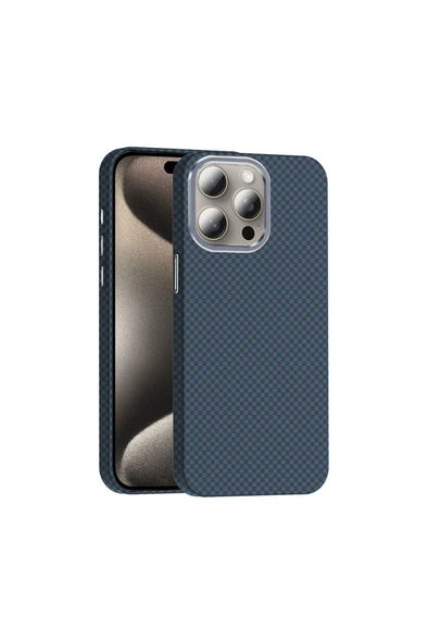 KILIFTECH iPhone 15 Pro Max Kılıf Magsafe Şarj Özellikli Karbon Fiber Görünümlü KTH Gros Kapak - Lacivert ürün görseli