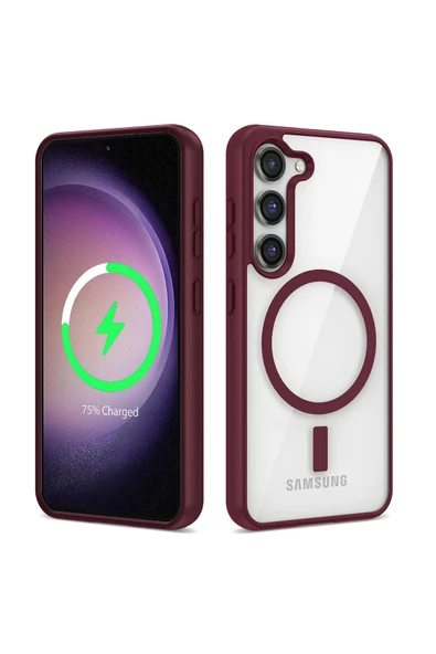 KILIFTECH Galaxy S22 Plus Uyumlu Magsafe Wireless Şarj Özellikli Silikon Zore Ege Kılıf-Koyu Kırmızı ürün görseli